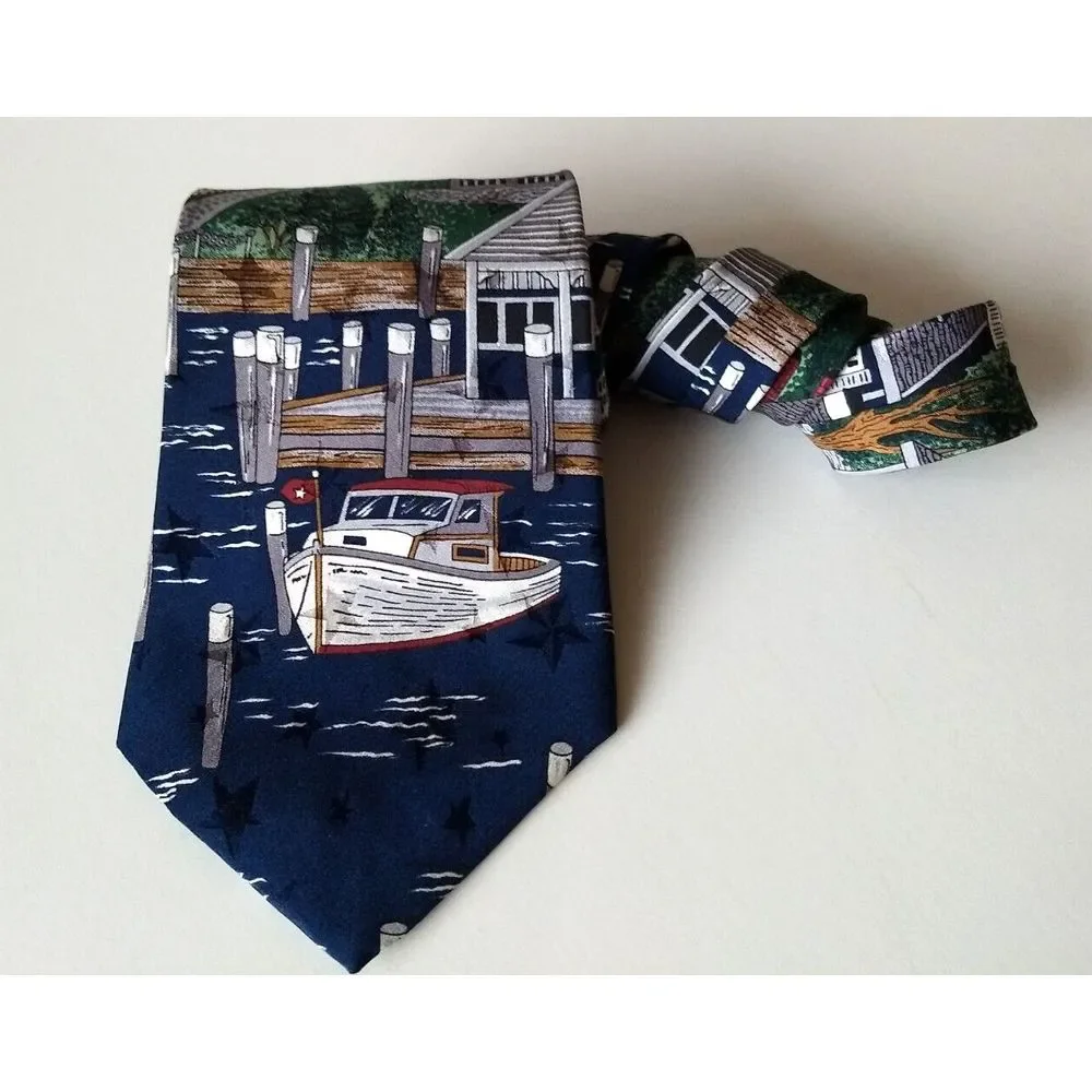 TANGO MAX RAAB Mens Neck Tie 100% Silk Americana Series New England Village Boat